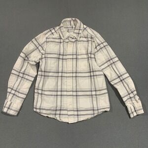 The Place Boys Size 7 8 White And Gray Plaid Cotton‎ LS Button Down Shirt *